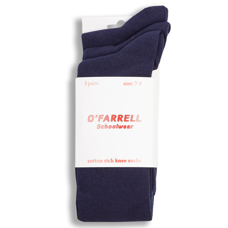 (3 Pk Navy) Knee High Socks (O'Farrells)